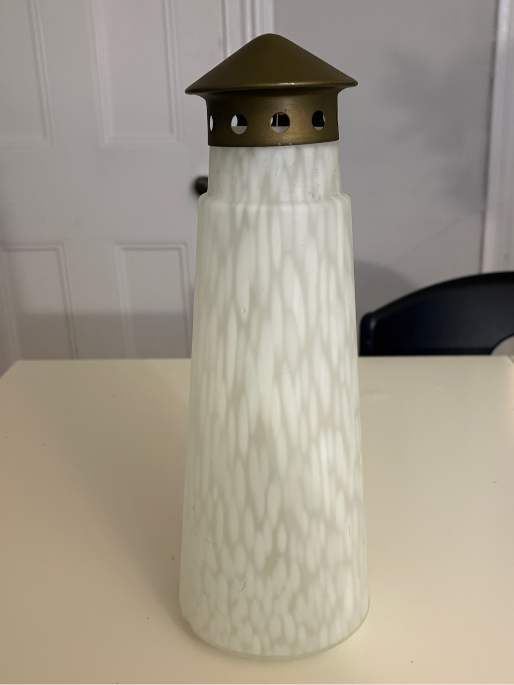 Vintage Frosted White Mottled Art Glass Lighthouse Lamp Replacement Shade Only